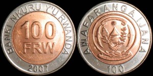 Rwanda, 100 Francs 2007, bimetal, KM 32