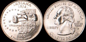 USA, 25 Cents 2002 P, KM 334, Indiana, stan I