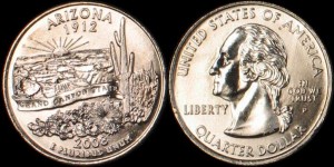 USA, 25 Cents 2008 P, KM 423, Arizona, stan I