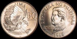 Filipiny, 50 Sentimos 1988, Orzeł, KM 242.1, Stan I