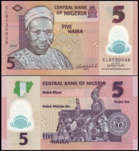 NIGERIA, 5 NAIRA 2009, plastik, Pick 38a
