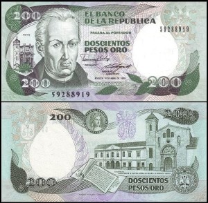 KOLUMBIA, 200 PESOS ORO 1.04.1989 Pick 429d