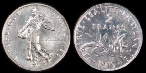 Francja, 2 Franc różne roczniki, KM 942.1, Stan II