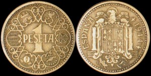 Hiszpania, 1 Peseta 1944, KM 767