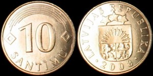 Łotwa, 10 Santimu 2008, KM 17, stan I