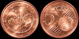 Euro-Niemcy 5 Cents 2002 F Liść dębu, KM 209 Stan I