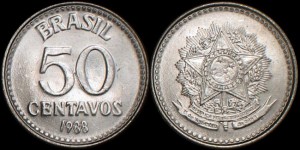 Brazylia, 50 Centavos  różne roczniki, KM 604
