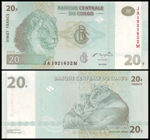 KONGO - REPUBLIKA, 20 FRANCS 2003, G&D, Pick 94A