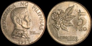 Filipiny, 5 Piso różne roczniki, Kwiat, KM 259, Stan I