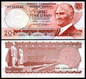 TURCJA, 20 LIRASI 1970 Pick 187b
