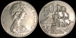  Nowa Zelandia, 50 Cents różne roczniki, Żaglowiec, KM 37.1