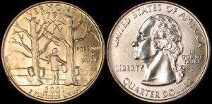USA, 25 Cents 2001 D, KM 321, Vermont, stan I