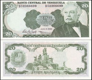 WENEZUELA, 20 BOLIVARES 1995 Pick 63e