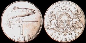 Łotwa, 1 Lats 2008, Ryba, KM 12, Stan I