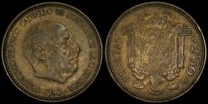 Hiszpania, 2,5 Pesetas różne roczniki, KM 785, Stan III