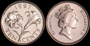 Bermudy, 10 Cents, Kwiat Lilii, KM 46, stan I