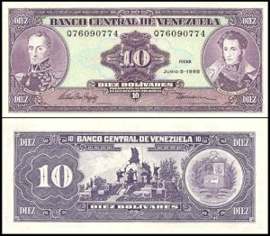 WENEZUELA, 10 BOLIVARES 1995 Pick 61d