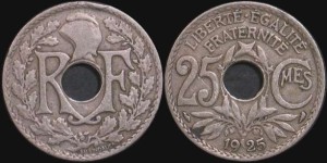 Francja, 25 Centimes różne roczniki, KM 867a, Stan III