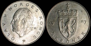 Norwegia,5  Kroner różne roczniki, KM 420, Stan II