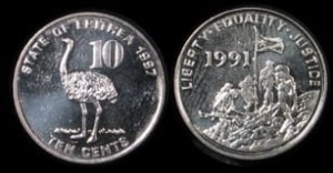 Erytrea Struś, 10 Cents 1997, KM 45, Stan I