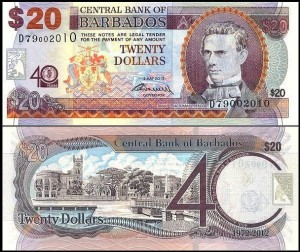 BARBADOS, 20 DOLLARS 2012, 40 Lat Banku Centralnego, Pick 72