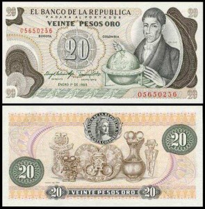 KOLUMBIA, 20 PESOS ORO 1.1.1983 Pick 409d