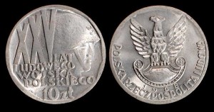 Polska, 10 Złotych 1968, XXV lat LWP, Stan I
