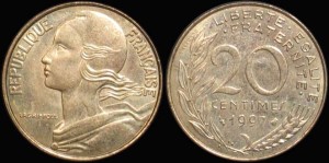 Francja, 20 Centimes różne roczniki, KM 930, Stan I