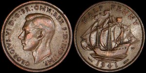 Anglia, 1/2 Penny różne roczniki, KM 844, Stan III