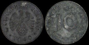Niemcy, 10 Fenigów różne roczniki, ze swastyką, KM 101, Stan III