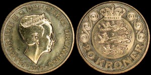 Dania, 20 Kroner 2015, Herb, KM 955, Stan I