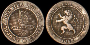 Belgia, 5 Centimes 1862, KM 21, Stan III