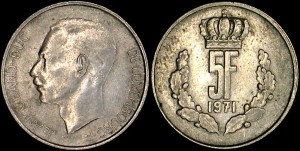 Luksemburg, 5 Francs różne roczniki, KM 56, Stan II