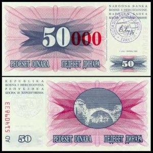 BOŚNIA I HERCEGOWINA, 50000 DINARA 1993 Pick 55b
