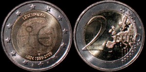 Euro-Luxemburg 2 Euro 2009 10 lat Unii walutowej, KM 107 Stan I