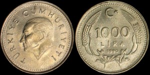 Turcja, 1000 Lira różne roczniki, KM 997, Stan I