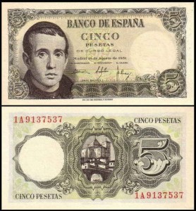 HISZPANIA, 5 PESETAS 1951 Pick 140a