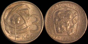 Czechosłowacja 3 Korony różne roczniki KM 57, Stan II