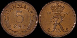 Dania, 5 Ore różne roczniki KM 848.1 , Stan II