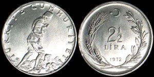 Turcja, 2 i 1/2 Lira różne roczniki, KM 893.2, Stan I