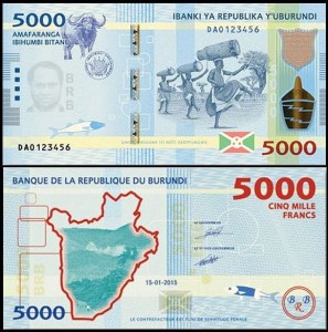 BURUNDI, 5000 FRANCS 2015 Pick 53