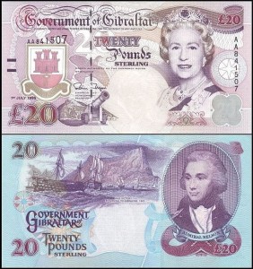 GIBRALTAR, 20 POUNDS 1995 seria AA, Pick 27a