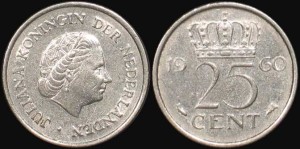 Holandia, 25 Cents, różne roczniki, KM 183, Stan I