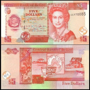 BELIZE, 5 DOLLARS 2002 Pick 61b
