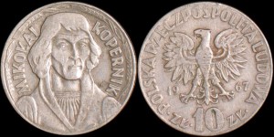 Polska, 10 Złotych 1967, Kopernik 'mały', Stan III