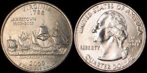 USA, 25 Cents 2000 P, KM 309, Virginia, stan I