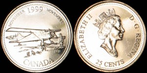 Kanada, 25 Cents 1999, KM 352, Listopad, Samolot, Stan I
