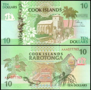 WYSPY COOKA, 10 DOLLARS (1992), seria AAA, Pick 8a