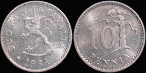Finlandia, 10 Pennia różne roczniki, KM 46a, Stan II
