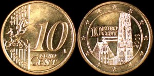 EURO-Austria Katedra św Szczepana, 10 centów 2009, KM 3139, Stan I